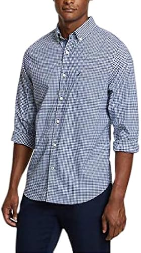 Nautica mens Classic Fit Stretch Solid Long Sleeve Button Down Shirt, Indigo, Large US