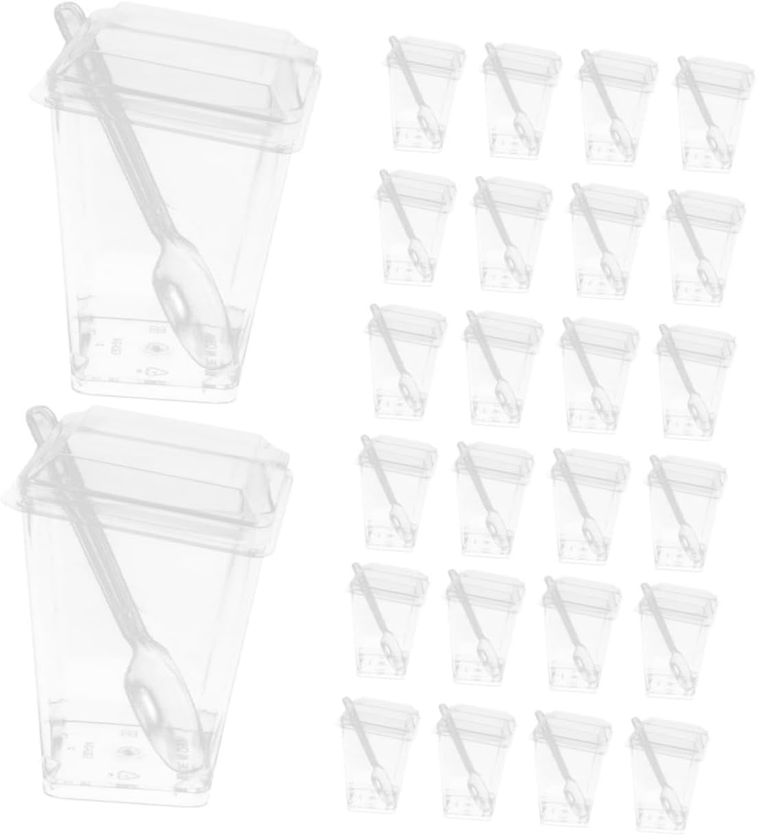 1set Dessert Cups with Spoons Multi-function Appetizer Cups for Pudding Mousse Ice Cream Container with Lids for Parties Events Total