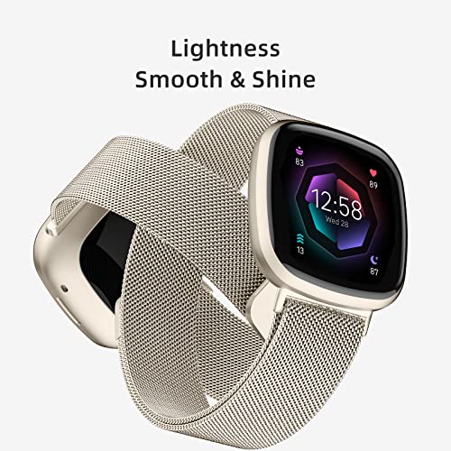 ZWGKKYGYH Compatible with Fitbit Versa 3 Bands Women Men and Fitbit Sense Versa 4 Sense 2 Band, Stainless Steel Mesh Metal Strap Replacement Accessories for Sense/Versa 3 Smartwatch,Small StarLight by ZWGKKYGYH - Image 4