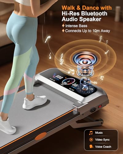 Image of Walking Pad Treadmill with 15% 12-Level Auto Incline & UI Screen, Trisomy 3.5HP Foldable Under Desk Treadmill with Bluetooth Speaker, Portable Treadmills for Home Office 450LBS, Remote, RGB Light