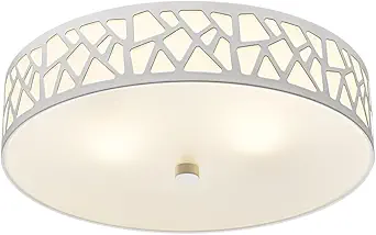 2-Light Flush Mount Ceiling Light, 12 Inch Modern Fixture with White Metal and Frosted Glass Shade for Bedroom, Hallway, Kitchen