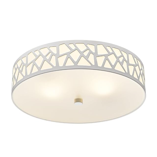 2-Light Flush Mount Ceiling Light 12 inch Modern Ceiling Light Fixture with White Metal and Frosted Glass Shade