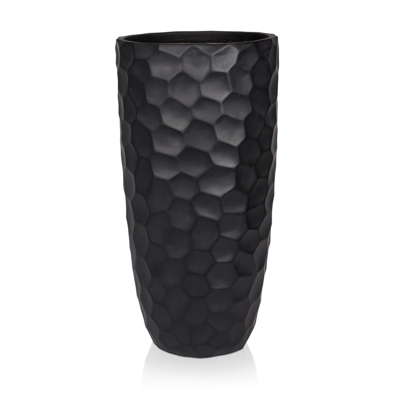 IDEALIST 60cm Tall Garden Planter | Black Reinforced Stone Statement Vase with Drainage Holes D31.5 H61 cm, with Inner Top D27.5 cm, 33 litres