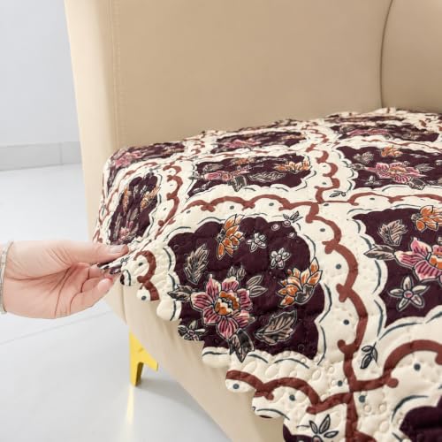 Image of Homerz Premium Printed Quilted Velvet Sofa Slip Cover Protector, Sofa Mat, Exact Size, Antislip Cover (Botanica, 1 Seater, Half)