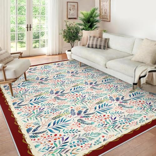 Tapis lavable à imprimés multiples fleurs 160x200cm facile à nettoyer - 4