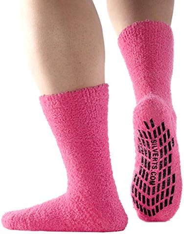 Men’s and Women’s Gripper Non-Skid Hospital Slipper Socks for Seniors - Pink XL