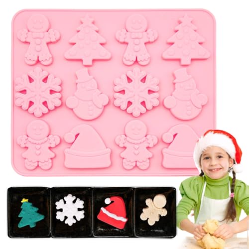 FUKPO Moule Chocolat Noel Silicone Rose, Moule Savon Gateau Bonbon Noel Pâtisserie Gingerbread,...