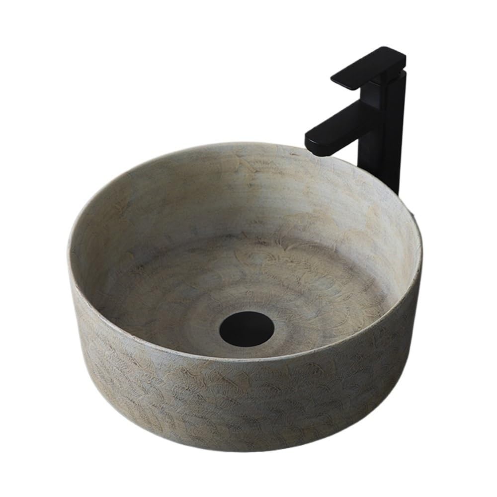 ASerZenith Vessel Vanity Sink Round Countertop Basin Outdoor Balcony Indoor Bathroom Washbasin Household Retro Basin Modern Countertop