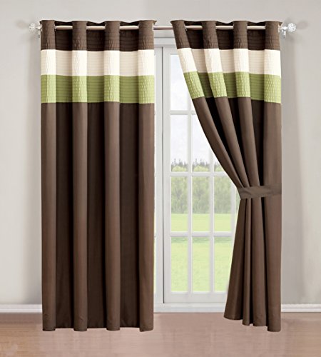 Modern Brown/SAGE/Beige Grommet Window Curtain/Drape Set with Sheer Backing 108-by-84-Inch Tall