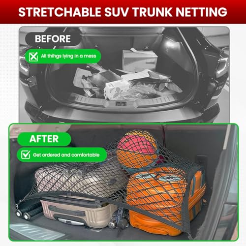 Image of STHIRA Elastic Bungee Cargo Net Car Trunk Shipping Net Mesh Double Layer Stretchy Tie-Down Net with Hooks, Utility Cargo Mesh with Mounting Accessories, 80x60cm