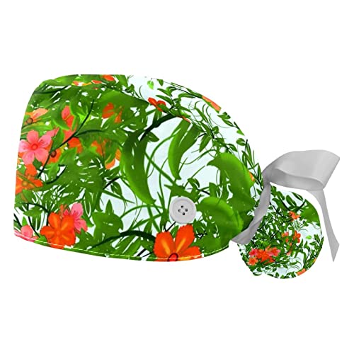 Chapeaux bouffants fleurs rouges JDEZ : 2 casquettes de travail ajustables