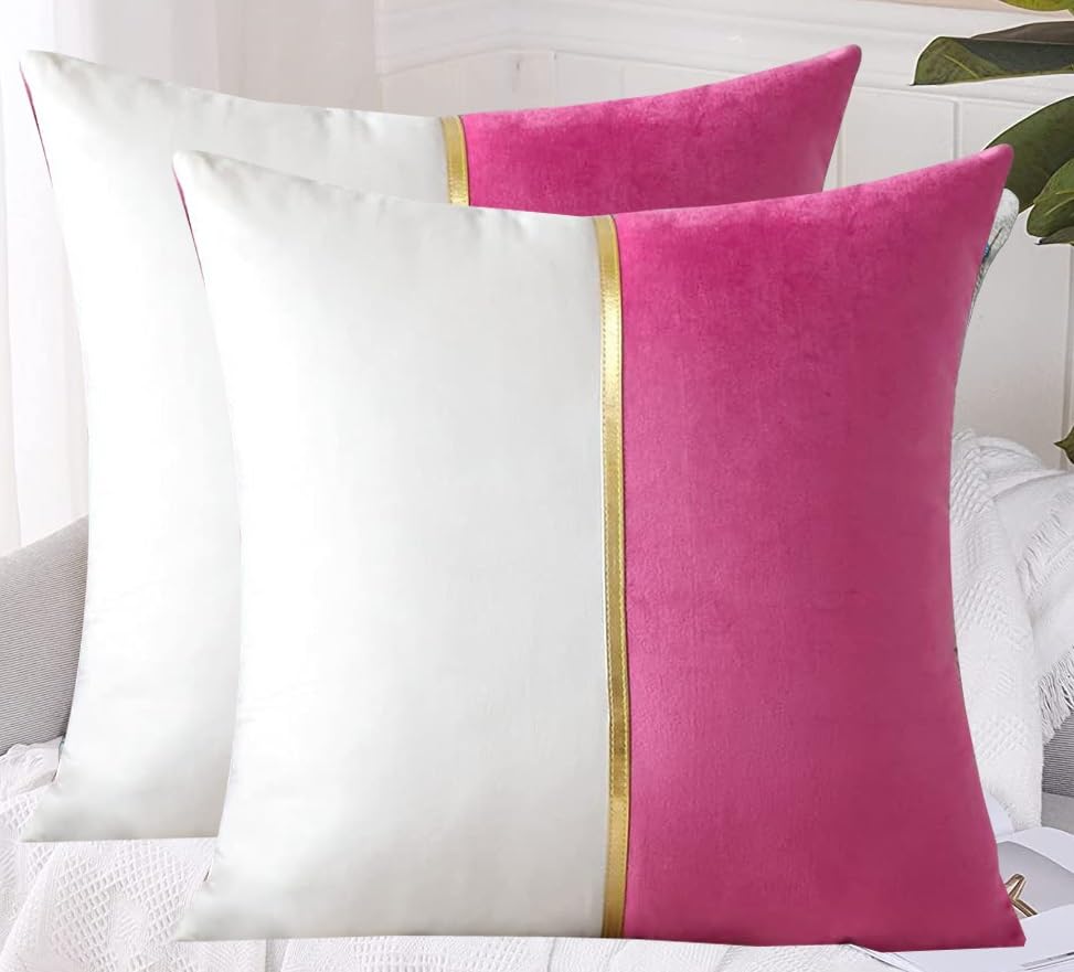 Image of HIMS Velvet Sofa Pillow Cover Set of 2, Luxury Cushion Cover 24 inch x 24 inch for Decorative Living Room Sofa Bedroom Car (24x24 Inch, Pink)