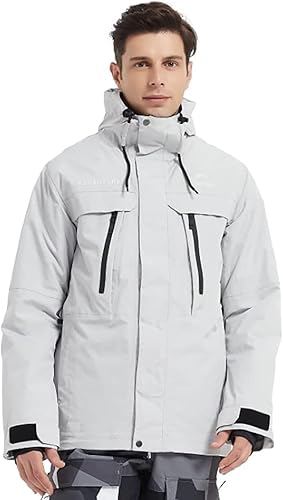 kirnusino Chaqueta de esquí para hombre rompevientos impermeable con capucha con bolsillo para tarjeta de hombro resistente al viento cálido
