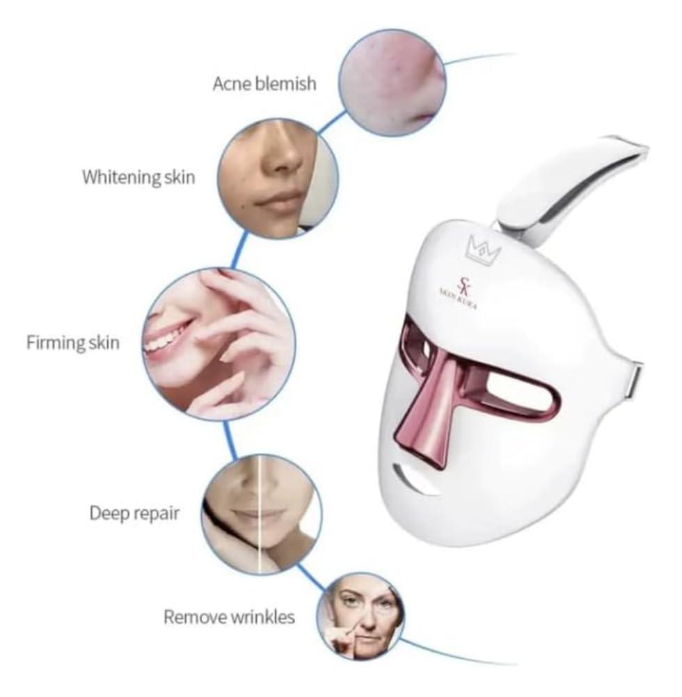 Masque Facial LED Skinkura - 7 Couleurs - Rajeunissement de la Peau à Domicile, Anti-Acné et Resserrement des Pores - Soins Coréens de la Peau Originals - K-beauty - Skinkura - masque LED visage