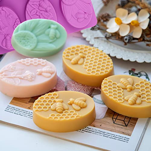 Siqinzongwa (2 Pack) Silicone Soap Molds, Oval Honeybee Silicone Molds For Homemade Soaps, Beeswax, Resin, Bath Bomb, Lotion Bar, Jello, Chocolate And Dessert #TOP3