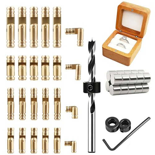 Brass Hidden Cylinder Hinges Set with Neodymium Magnets 80 Piece 4 Sizes 270 Degree Folding for Jewelry Box Music Box DIY Woodworking