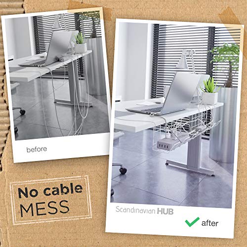 Under Desk Cable Management Tray – Super Compact Cable Organizer for Wire Management. Metal Wire Cable Tray for Office and Home (White – Set of 2X 12''). Great for Standing Desks