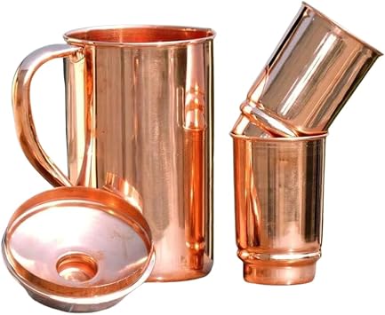 Pure Copper Water Jug with 2 Copper Tumblers | Copper Pitcher and Tumbler for Ayurveda Health Benefits