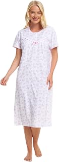 Camisón de manga corta para mujer, 100% algodón, estampado de mariposas, color cereza, azul marino, lila o coral. Tallas 36-42, 44-46, 44-46, 20-22, 24-26