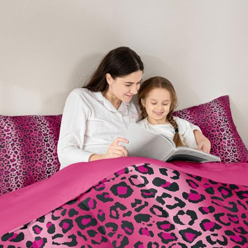 Image of Leopard Print Comforter Women Cheetah Print Comforter Set For Kids Girls Pink Red Black Sexy Luxury Bedding Set Toddler Size Ultra Soft Decor Africa Animal Wildlife Duvet Set Reversible Quilt Set