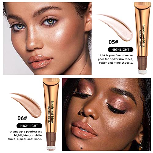 Bingbrush 2 Pcs Liquid Shimmer Metallic Highlighter Beauty Wand,Smooth Finish Brightens Stick With Cushion Applicator, Lightweight Super Silky Cream Face Illuminator Makeup Stick,Cruelty-Free (05#&06# Highlighters) #TOP1