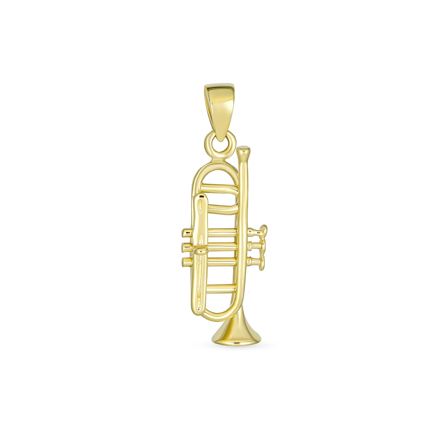 Bling Jewelry Genuine 14K Oro Giallo Unisex Classico Musicista Insegnante Studente Jazz Amante Strumento Tromba Collana Pendente Per Gli Adolescenti Per Gli Uomini Le Donne Senza Catena