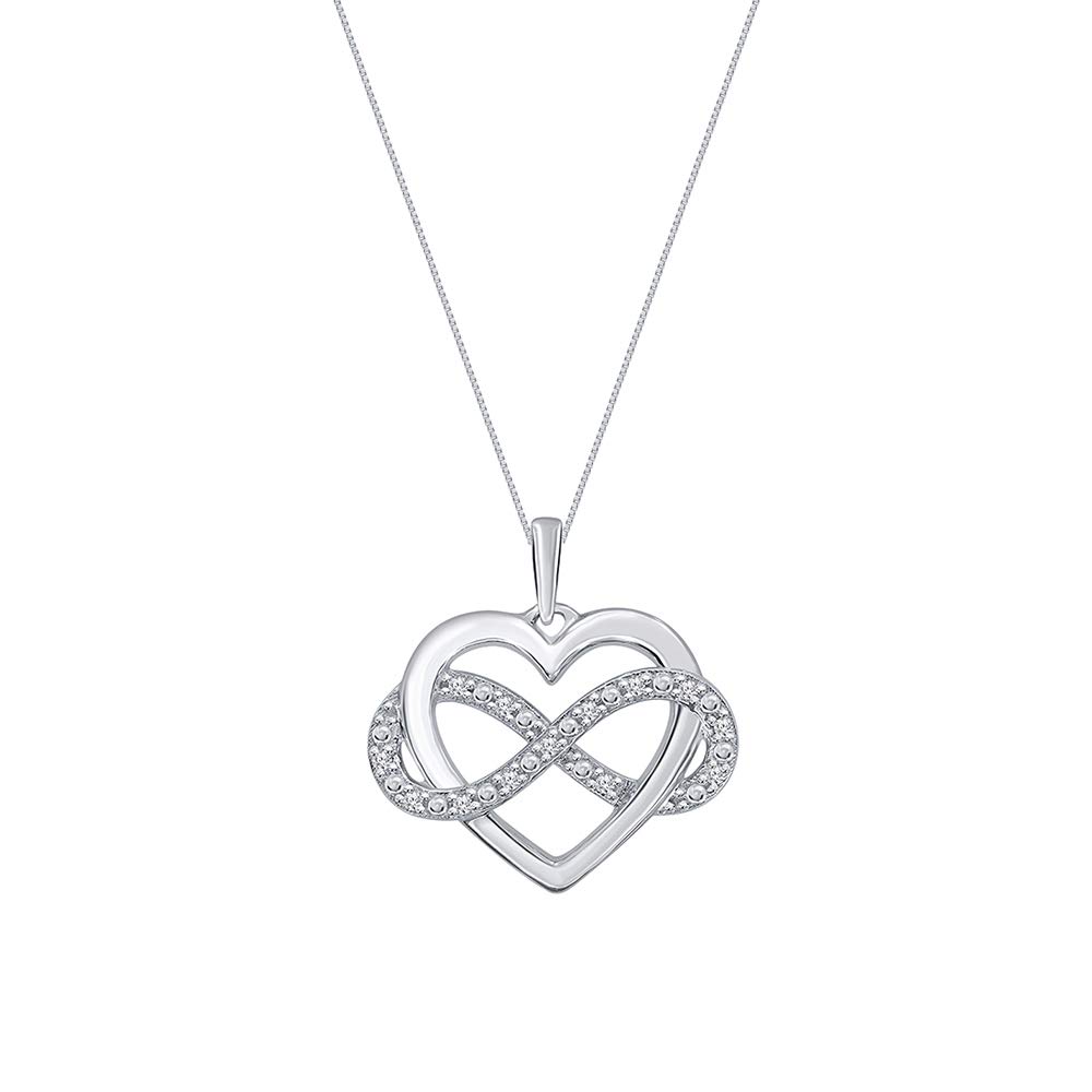 Elmas JewelryElmas Round White Diamond Accent 925 Sterling Silver Infinity Heart Pendant Necklace for Women