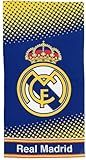 Real Madrid Toalla Playa Oficial 70x140 cm – 100% Microfibra, Secado Rápido, Ligera y Compacta – Toalla Piscina, Viaje y Deporte – Diseño Original Club Fútbol (Logo Club)
