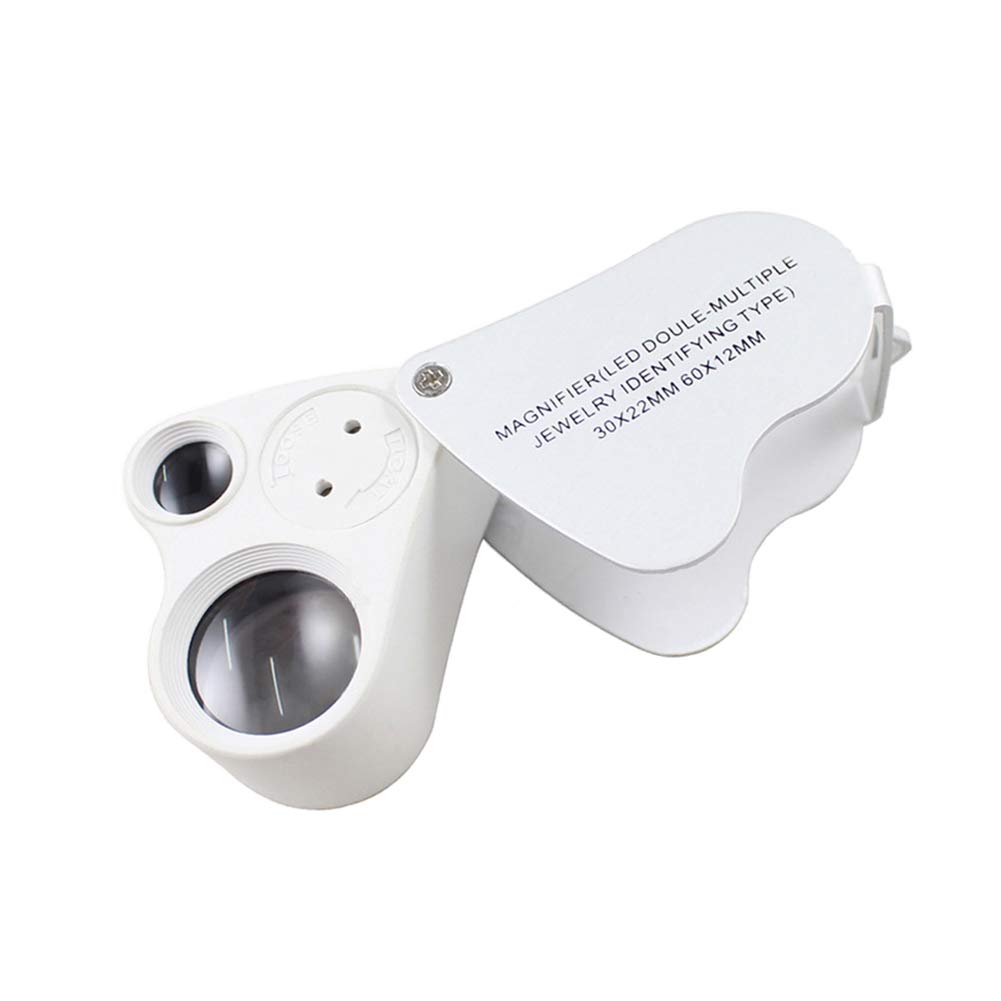Rongon Pocket Magnifying Glass 30X 60X Illuminated Jewelers Loupe Foldable Magnifiers with LED Lights for Gardening, Jewelry, Antiques, Rocks, Hobbies, Photos and Science