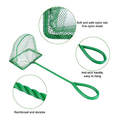 Image of Lpraer 4in 5in 6in Aquarium Fish Net Green Fine Mesh Nylon Net Collection with 11 inch Long Handle Square Quick Catch Fish Net for Fish Tank