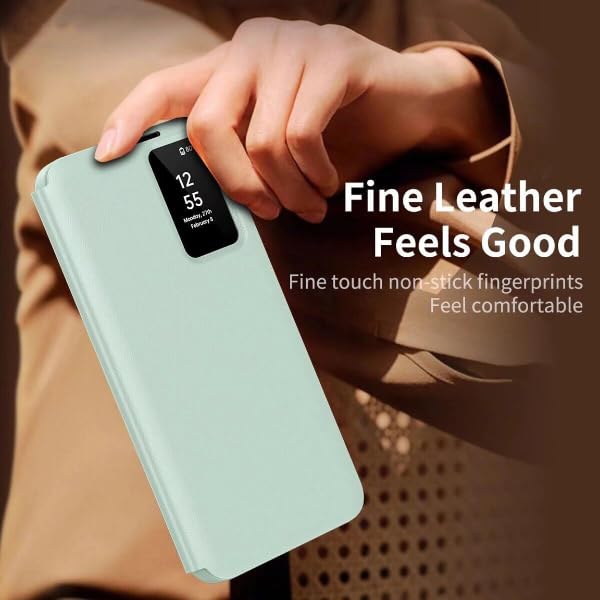 Image of Smart View Wallet Case for Samsung Galaxy S25 Ultra - Premium PU Leather Flip Cover with Mini Display Window, Internal Card Slot. (Lite Green, Samsung Galaxy S23 Ultra)