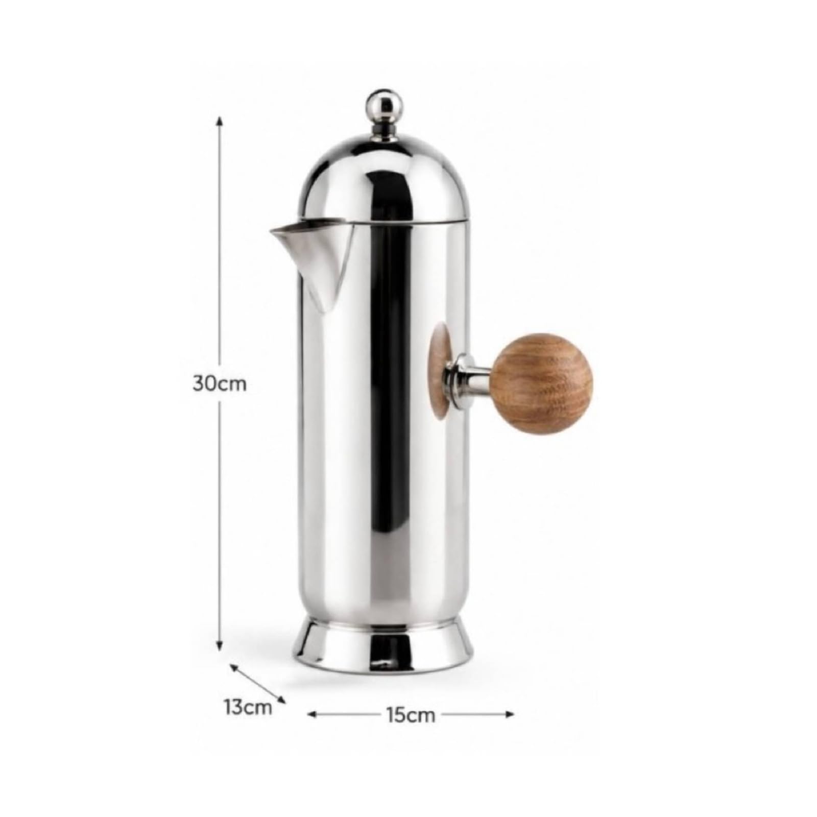 Milageto Cafetera Émbolo Francesa | Acabado Espejo, Cafetera émbolo con Mango Madera, Compacta, para Oficina, L