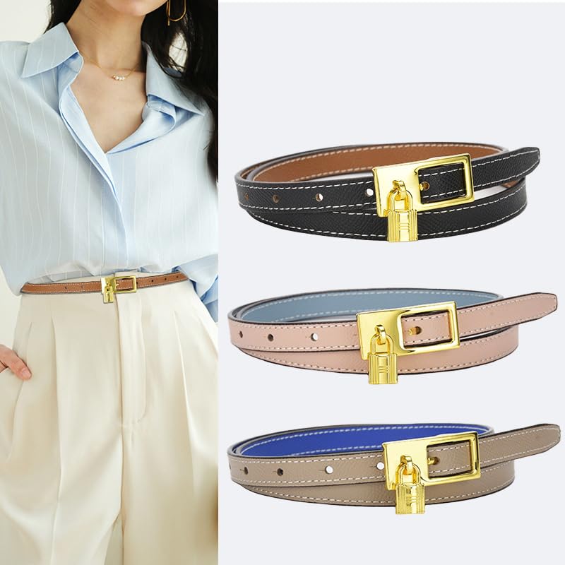 Womens Leather Belt for Jeans Pants Ladies Lock Buckle Design Skinny Dresses Belt2