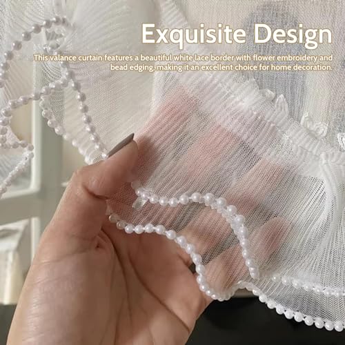 Cortinas de encaje blanco con acabado de cuentas Gcroet para ventanas de cocina 6