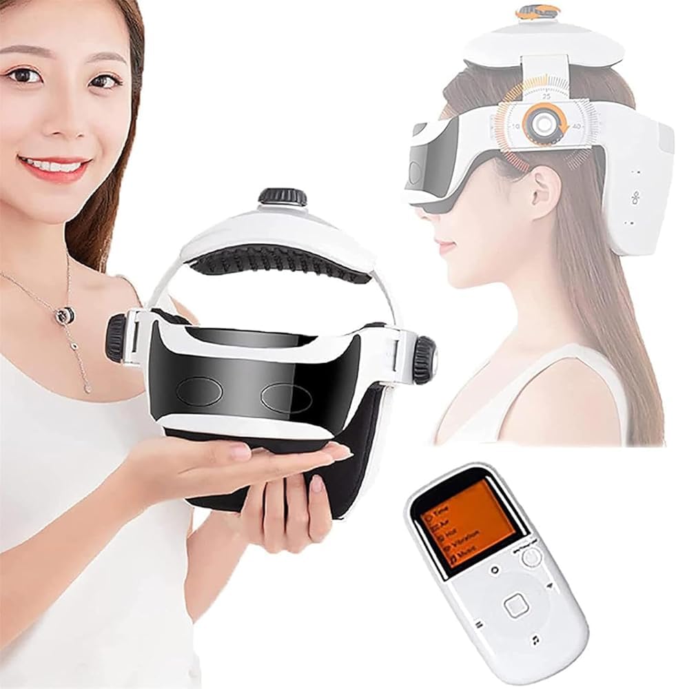 Casco riscaldato 3 in 1 per massaggio del cuoio capelluto e del collo, con compressione ad aria e impasto, massaggiatore portatile per la testa per alleviare l'emicrania, ridurre lo stress, sonno