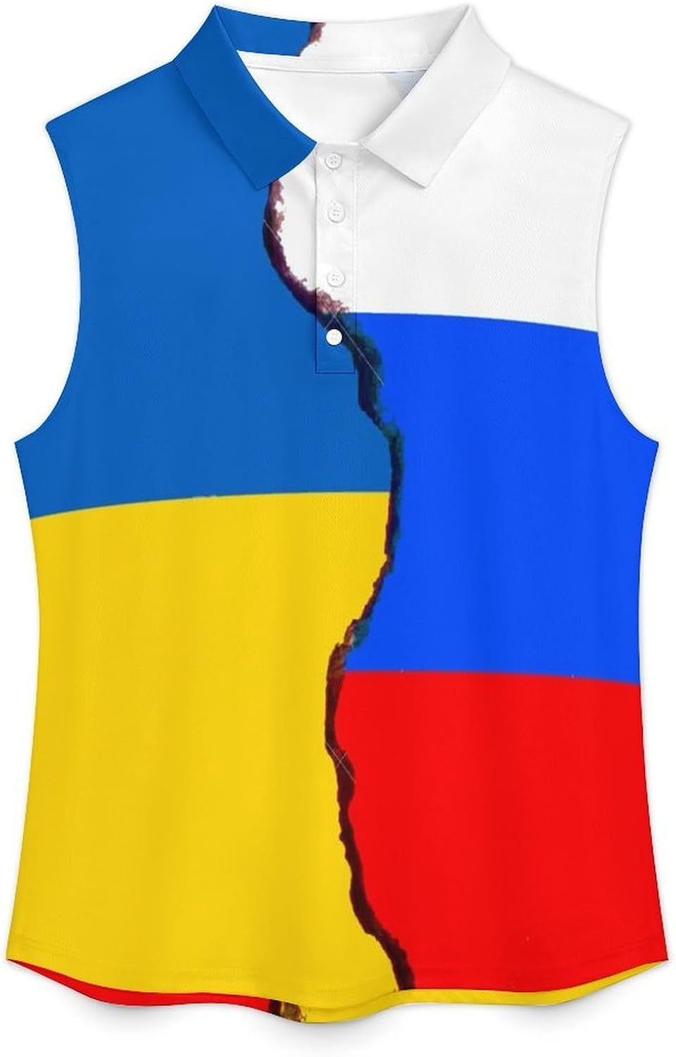 Russian and Ukrainian Flag Womens Golf Shirts Sleeveless Polo Shirts Collared Tank Tops