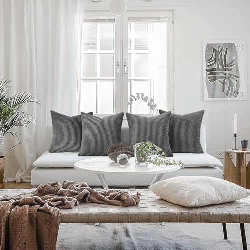 Image of Topfinel Dark Grey Throw Pillow Covers Set of 4,Soft Velvet Modern Double-Sided Designs,Decorative Cushion CasesMix and Match for Home Decor, Pillow Inserts Not Included (20x20 inch)