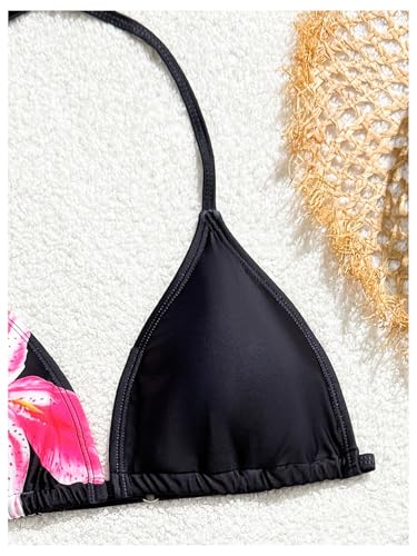 Girl's 3 Piece Floral Swimsuit Halter Triangle Bikini with Mesh Cover Up Skirt3