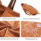 KALIDI Wodoszczelna torba ze sztruksu z zamkiem błyskawicznym, duża pojemność, damska torba na ramię do pracy, biura, podróży, na zakupy, do szkoły i na co dzień, zielony