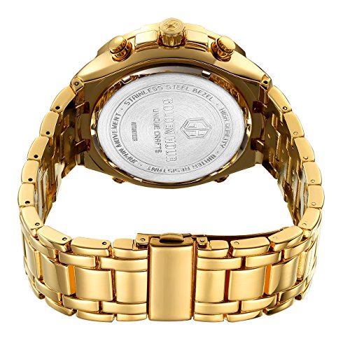 Tamlee Luxury Full Steel Analog Digital Watches for Men Led Male Outdoor Sport Military Wristwatch (Gold Black)