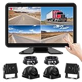Losuudy Wired Backup Camera System with 10.1' Touch Monitor, 4 HD 1080P Rear View& Side View Cameras, 4 Split Screen, Night Vision, IP68 Waterproof Back up Camera for Truck/RV/Trailer/Bus/Tractor..
