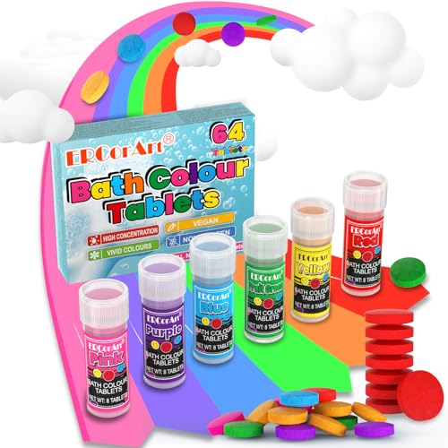 Bombe de Bain Enfant - ERCorArt 64 Comprimés de Boule de Bain Enfant Doux pour La Peau, Créent des Bains Moussants Amusants en 6 Couleurs Éclatantes, pour Que les Enfants Distinguent les Couleurs