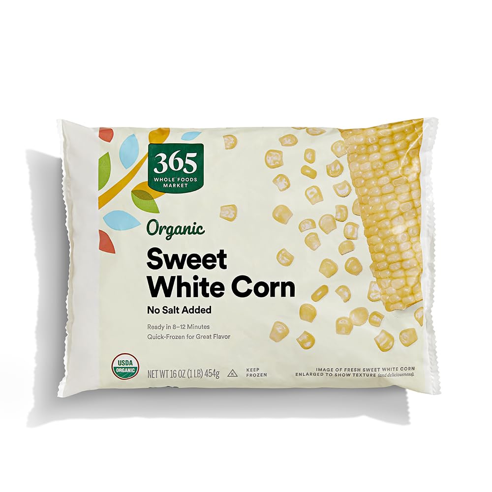 Organic Sweet White Corn Frozen 16 oz - 365 by Whole Foods Market, Non-GMO Vegan Kosher Low Sodium