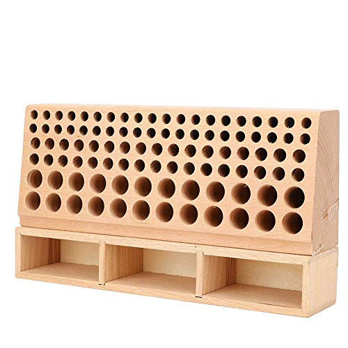 Estink 98 Holes Leather Craft Tool Holder Box, Wooden Leather Tool Holder with Different Sizes, Rustic Style, Beige