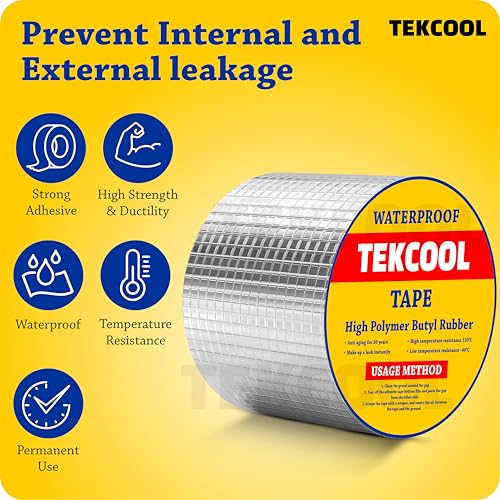 Image of TEKCOOL Super Strong Adhesive Waterproof Permanent Repair Aluminum Butyl Tape Rubber Foil Suitable for Roof Leak, surface Crack, Window Sill Gap, Boat Sealing, Home Renovation (10CM*5M (Pack Of 2)).
