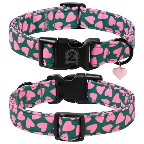 Collar para perro con patrón de corazones verde talla M miniatura 2