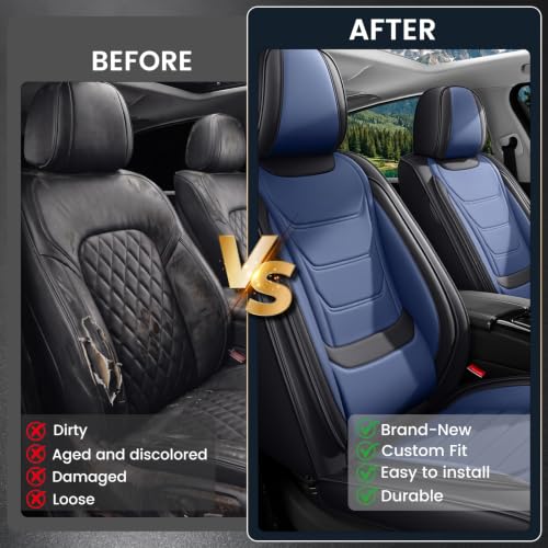 Image of Car Seat Covers Custom Fit Kia Telluride 2020-2026, Waterproof Nappa Leather Car Seat Protector, Breathable Car Seat Cushion, Seat Covers for Car(2 Seats Standard /Black&Blue)