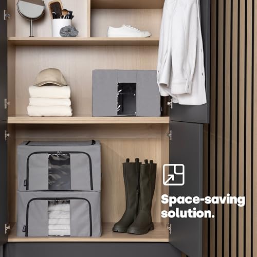 LIVIVO Set of 3 Storage Bags Boxes Organiser With Double Opening Zips Clear Windows Great for Storing Duvets Blankets, Bedding, Clothes Towels, Sweaters Toys - Under Bed Closet Wardrobe Box - Image 2