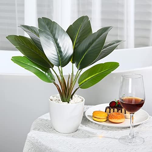 SOGUYI Artificial Plants 40cm Fake Plants Indoor Decorative Artificial Bird of Paradise Plants Highly Realistic Mini Fake Plants Small Artificial Plants in Pots for Home Decor Indoor(2 Pack )