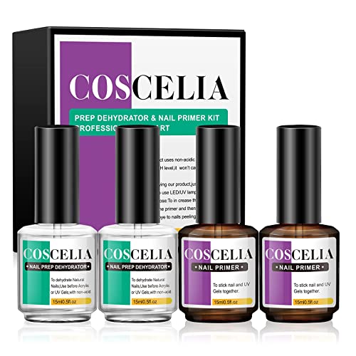 Nail Primer And Dehydrator For Acrylic Nails 4 Pcs 15Ml Professional Fast Air Dry Gel Nail Prep Dehydrator And Primer For Acrylic Nails And Gel Nail Polish Nail Supplies For Nail Art Design Diy Home #TOP23